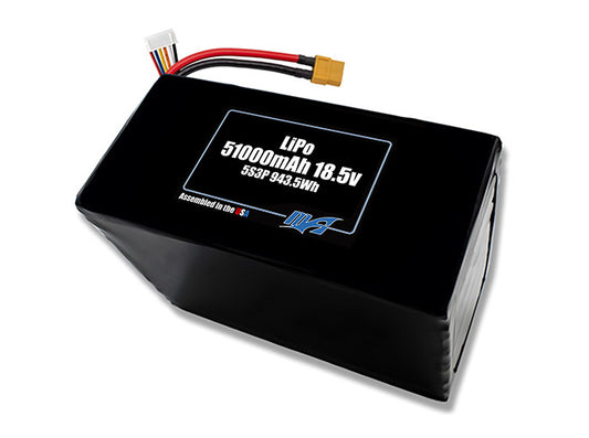 Compact 18.5-volt 51000mAh lithium-polymer battery, built for lightweight drone, UAV, and robotics projects.