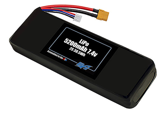 Compact 7.4-volt 5200mAh lithium-polymer battery, built for lightweight drone, UAV, and robotics projects.