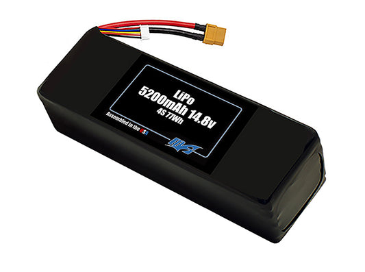 Compact 14.8-volt 5200mAh lithium-polymer battery, built for lightweight drone, UAV, and robotics projects.