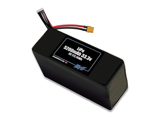 Compact 33.3-volt 5200mAh lithium-polymer battery, built for lightweight drone, UAV, and robotics projects.