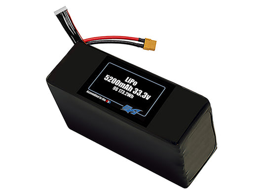 Compact 33.3-volt 5200mAh lithium-polymer battery, built for lightweight drone, UAV, and robotics projects.