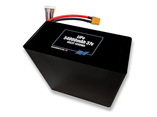 Compact 37-volt 54000mAh lithium-polymer battery, built for lightweight drone, UAV, and robotics projects.
