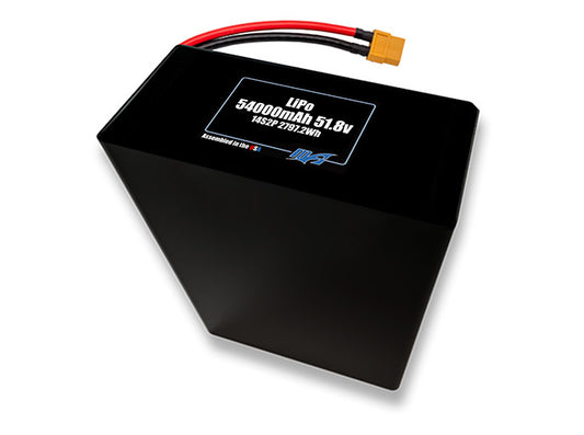 Compact 51.8-volt 54000mAh lithium-polymer battery, built for lightweight drone, UAV, and robotics projects.
