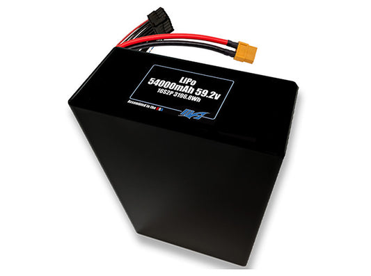 Compact 59.2-volt 54000mAh lithium-polymer battery, built for lightweight drone, UAV, and robotics projects.