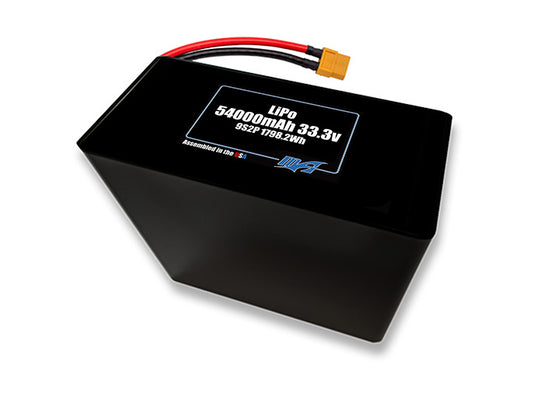 Compact 33.3-volt 54000mAh lithium-polymer battery, built for lightweight drone, UAV, and robotics projects.