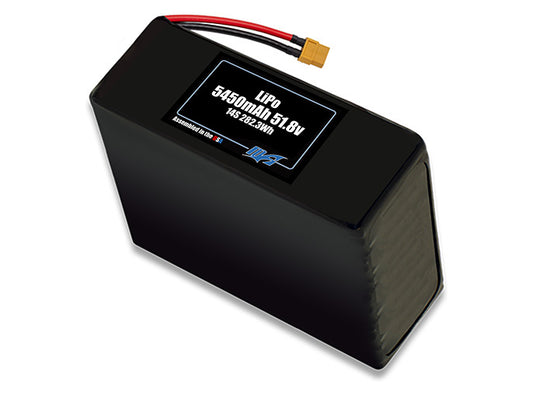 Compact 51.8-volt 5450mAh lithium-polymer battery, built for lightweight drone, UAV, and robotics projects.