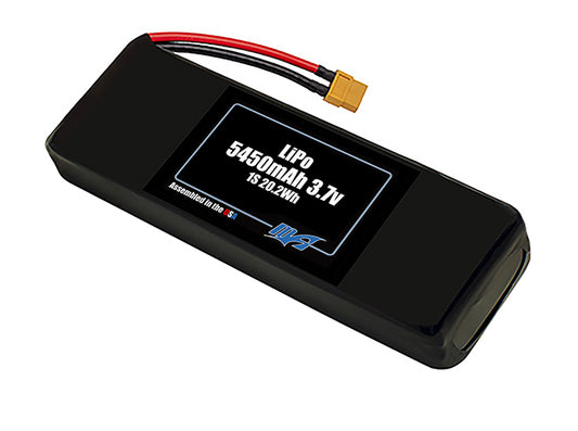 Compact 3.7-volt 5450mAh lithium-polymer battery, built for lightweight drone, UAV, and robotics projects.