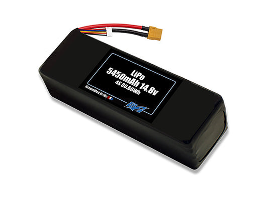 Compact 14.8-volt 5450mAh lithium-polymer battery, built for lightweight drone, UAV, and robotics projects.