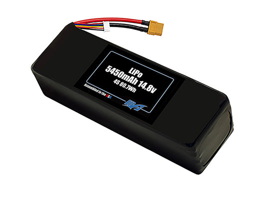 Compact 14.8-volt 5450mAh lithium-polymer battery, built for lightweight drone, UAV, and robotics projects.