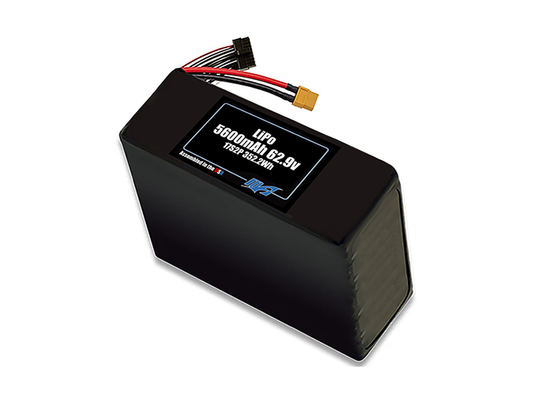Compact 62.9-volt 5600mAh lithium-polymer battery, built for lightweight drone, UAV, and robotics projects.