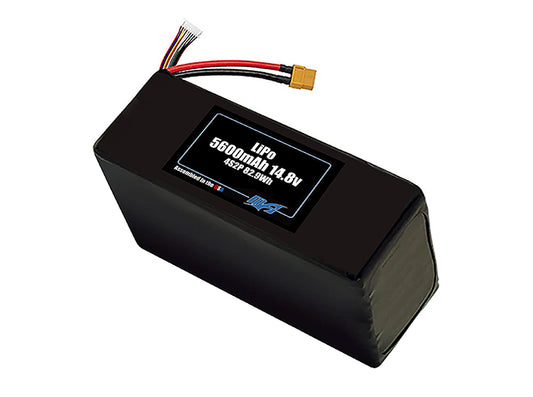 Compact 14.8-volt 5600mAh lithium-polymer battery, built for lightweight drone, UAV, and robotics projects.