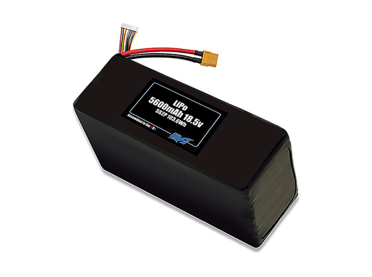 Compact 18.5-volt 5600mAh lithium-polymer battery, built for lightweight drone, UAV, and robotics projects.