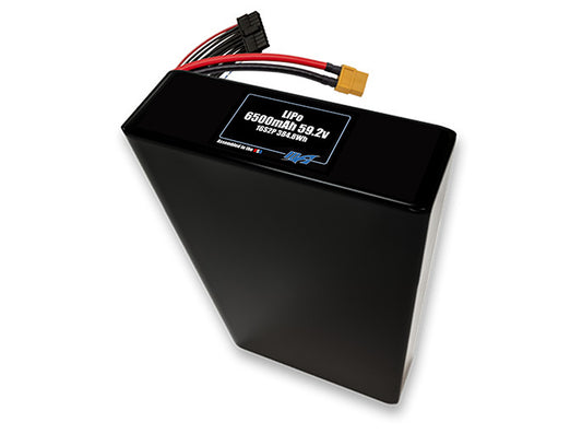 Compact 59.2-volt 6500mAh lithium-polymer battery, built for lightweight drone, UAV, and robotics projects.