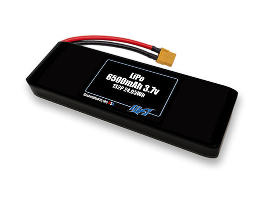 Compact 3.7-volt 6500mAh lithium-polymer battery, built for lightweight drone, UAV, and robotics projects.