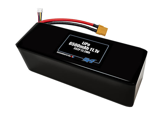 Compact 11.1-volt 6500mAh lithium-polymer battery, built for lightweight drone, UAV, and robotics projects.