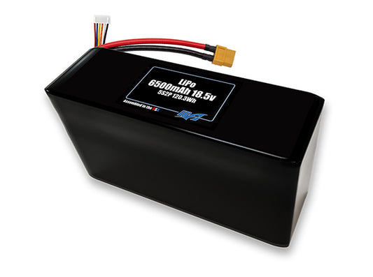 Compact 18.5-volt 6500mAh lithium-polymer battery, built for lightweight drone, UAV, and robotics projects.