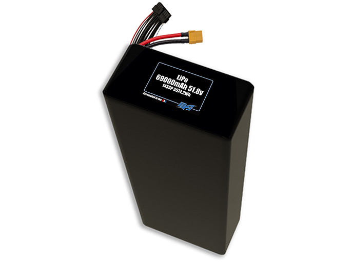 Compact 51.8-volt 69000mAh lithium-polymer battery, built for lightweight drone, UAV, and robotics projects.