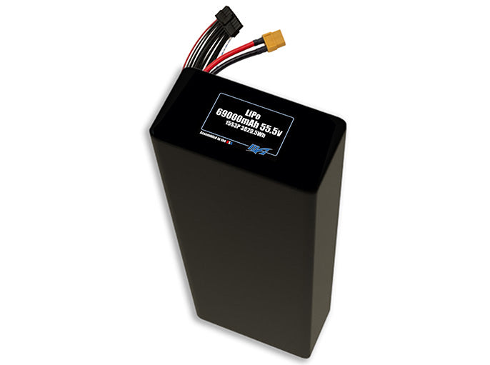 Compact 59.2-volt 69000mAh lithium-polymer battery, built for lightweight drone, UAV, and robotics projects.
