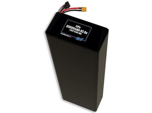 Compact 62.9-volt 69000mAh lithium-polymer battery, built for lightweight drone, UAV, and robotics projects.