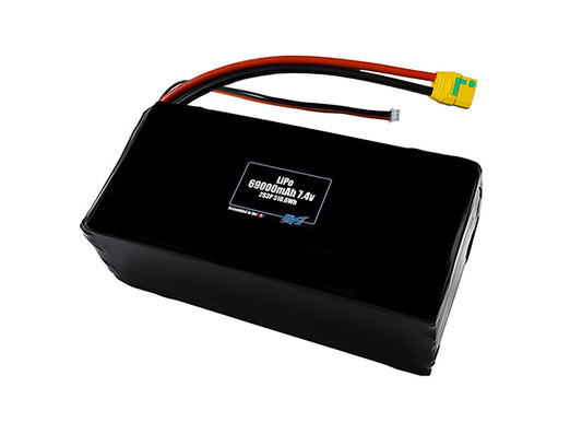 Compact 7.4-volt 69000mAh lithium-polymer battery, built for lightweight drone, UAV, and robotics projects.
