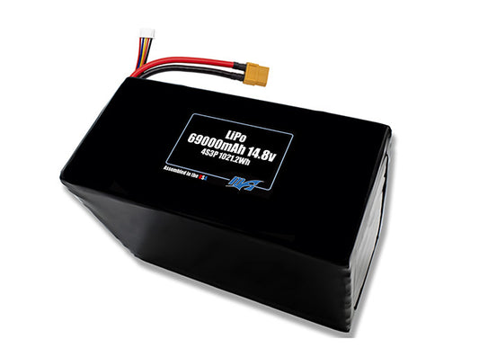 Compact 14.8-volt 69000mAh lithium-polymer battery, built for lightweight drone, UAV, and robotics projects.