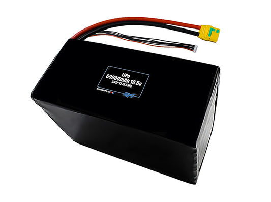 Compact 18.5-volt 69000mAh lithium-polymer battery, built for lightweight drone, UAV, and robotics projects.