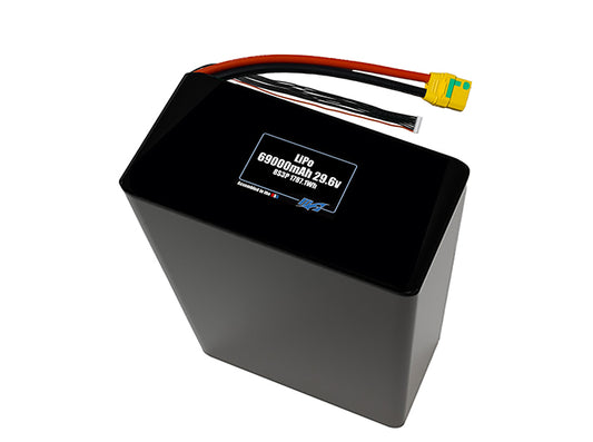 Compact 29.6-volt 69000mAh lithium-polymer battery, built for lightweight drone, UAV, and robotics projects.