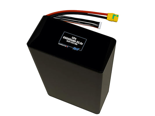 Compact 33.3-volt 69000mAh lithium-polymer battery, built for lightweight drone, UAV, and robotics projects.