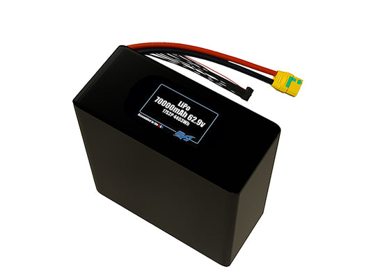 Compact 62.9-volt 70000mAh lithium-polymer battery, built for lightweight drone, UAV, and robotics projects.