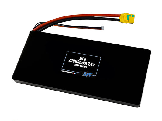 Compact 7.4-volt 70000mAh lithium-polymer battery, built for lightweight drone, UAV, and robotics projects.