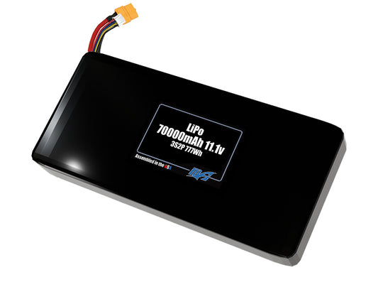 Compact 11.1-volt 70000mAh lithium-polymer battery, built for lightweight drone, UAV, and robotics projects.