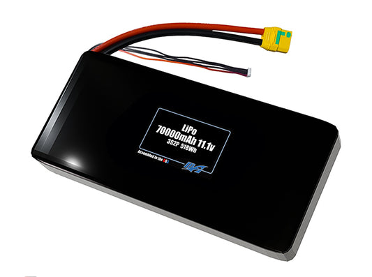 Compact 11.1-volt 70000mAh lithium-polymer battery, built for lightweight drone, UAV, and robotics projects.