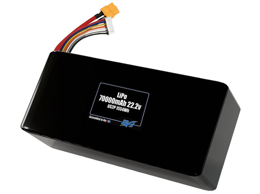 Compact 22.2-volt 70000mAh lithium-polymer battery, built for lightweight drone, UAV, and robotics projects.
