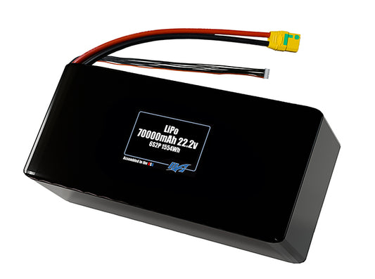 Compact 22.2-volt 70000mAh lithium-polymer battery, built for lightweight drone, UAV, and robotics projects.