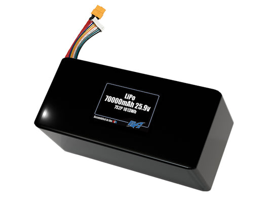 Compact 25.9-volt 70000mAh lithium-polymer battery, built for lightweight drone, UAV, and robotics projects.