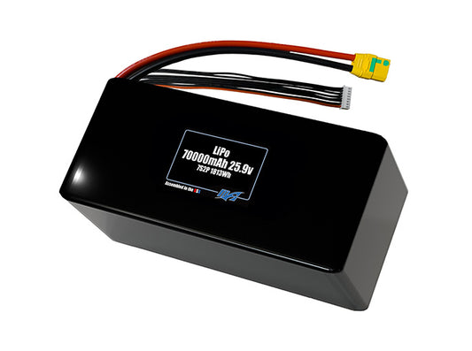 Compact 25.9-volt 70000mAh lithium-polymer battery, built for lightweight drone, UAV, and robotics projects.