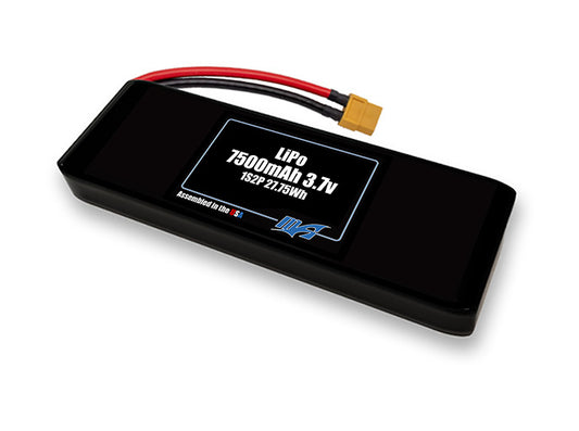 Compact 3.7-volt 7500mAh lithium-polymer battery, built for lightweight drone, UAV, and robotics projects.