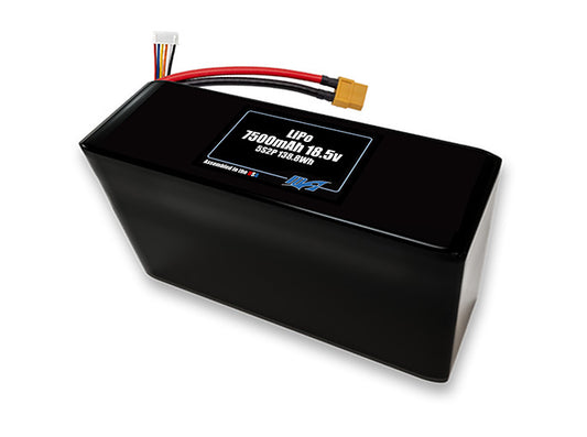 Compact 18.5-volt 7500mAh lithium-polymer battery, built for lightweight drone, UAV, and robotics projects.