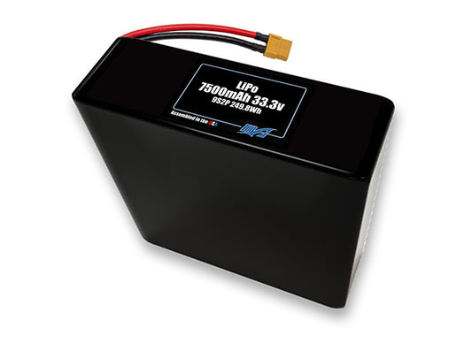Compact 33.3-volt 7500mAh lithium-polymer battery, built for lightweight drone, UAV, and robotics projects.