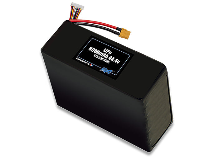 Compact 44.4-volt 8000mAh lite lithium-polymer battery, built for lightweight drone, UAV, and robotics projects.