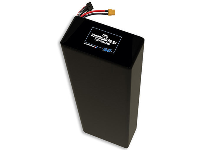 Compact 62.9-volt 81000mAh lithium-polymer battery, built for lightweight drone, UAV, and robotics projects.