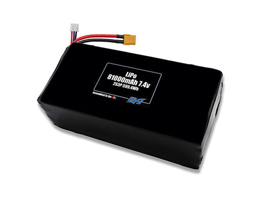 Compact 7.4-volt 81000mAh lithium-polymer battery, built for lightweight drone, UAV, and robotics projects.