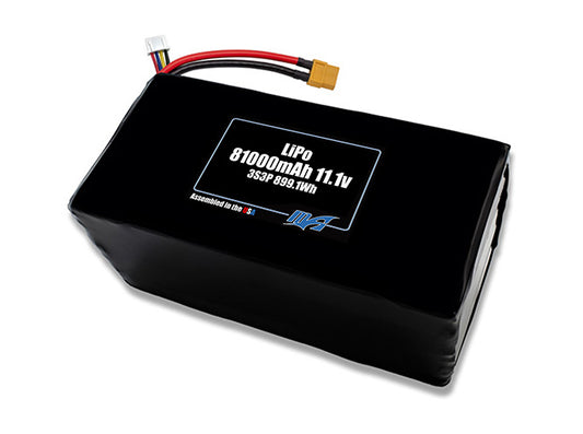 Compact 11.1-volt 81000mAh lithium-polymer battery, built for lightweight drone, UAV, and robotics projects.