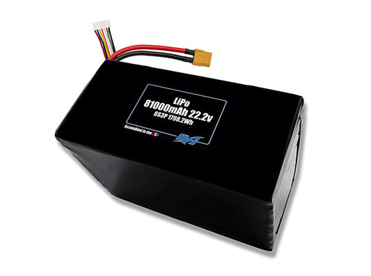 Compact 22.2-volt 81000mAh lithium-polymer battery, built for lightweight drone, UAV, and robotics projects.