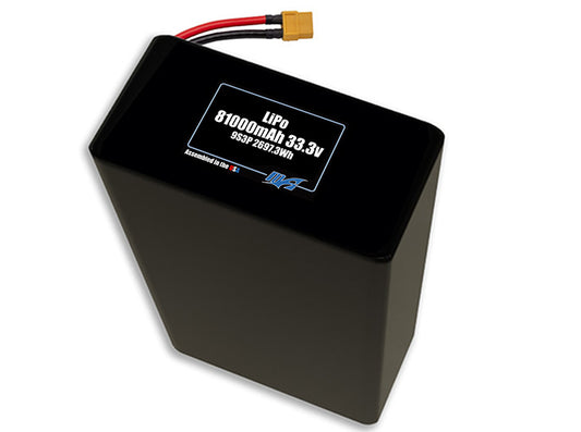 Compact 33.3-volt 81000mAh lithium-polymer battery, built for lightweight drone, UAV, and robotics projects.
