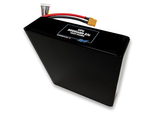 Compact 37-volt 9000mAh lithium-polymer battery, built for lightweight drone, UAV, and robotics projects.