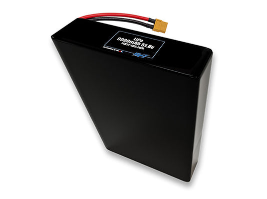 Compact 51.8-volt 9000mAh lithium-polymer battery, built for lightweight drone, UAV, and robotics projects.