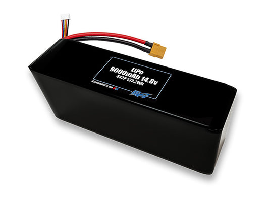 Compact 14.8-volt 9000mAh lithium-polymer battery, built for lightweight drone, UAV, and robotics projects.