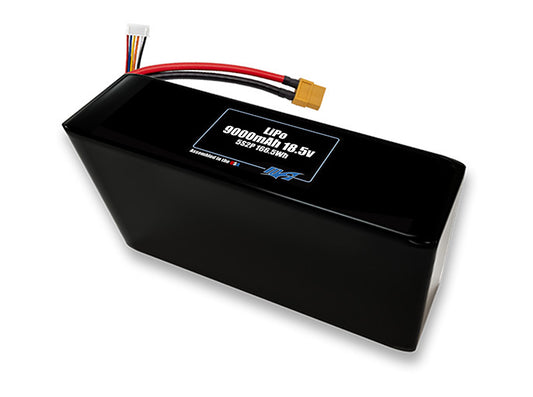 Compact 18.5-volt 9000mAh lithium-polymer battery, built for lightweight drone, UAV, and robotics projects.