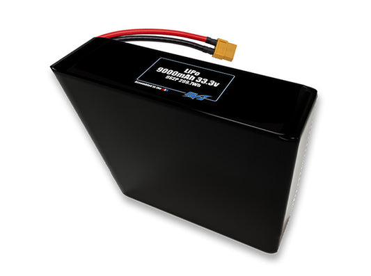 Compact 33.3-volt 9000mAh lithium-polymer battery, built for lightweight drone, UAV, and robotics projects.